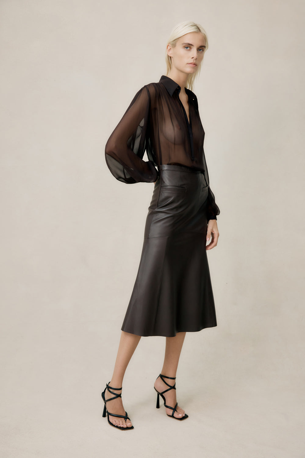 The Fearless Leather Midi Espresso Skirt - Women's Skirts